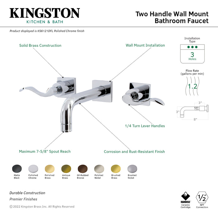 NuWave KS6120DFL Two-Handle 3-Hole Wall Mount Bathroom Faucet, Matte Black