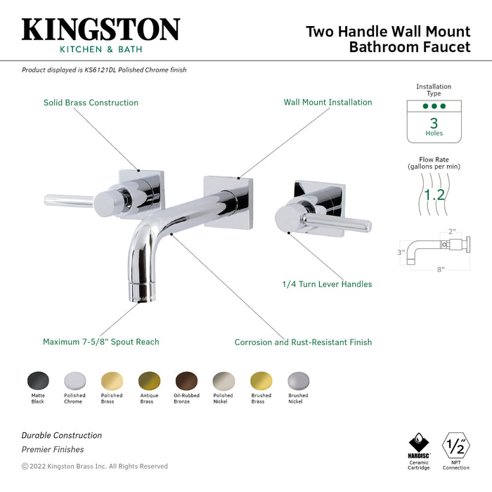 Concord KS6121DL Two-Handle 3-Hole Wall Mount Bathroom Faucet, Polished Chrome