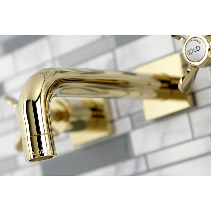 Kingston Tulare KS6122BEX - Essex Double-Handle 3-Hole Wall Mount Bathroom Faucet, Polished Brass