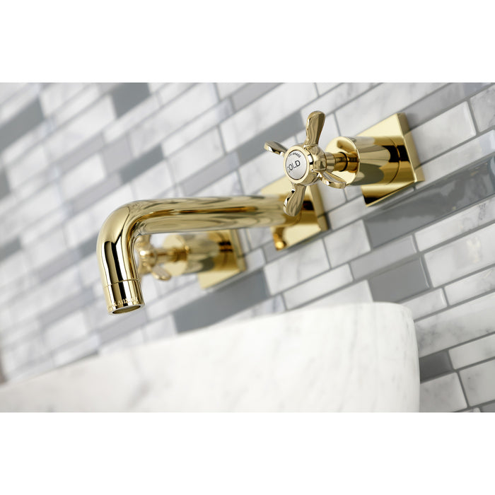 Kingston Tulare KS6122BEX - Essex Double-Handle 3-Hole Wall Mount Bathroom Faucet, Polished Brass