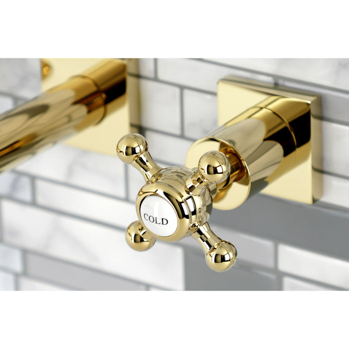 Kingston Tulare KS6122BX - Metropolitan Double-Handle 3-Hole Wall Mount Bathroom Faucet, Polished Brass