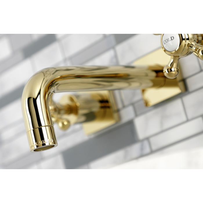 Kingston Tulare KS6122BX - Metropolitan Double-Handle 3-Hole Wall Mount Bathroom Faucet, Polished Brass