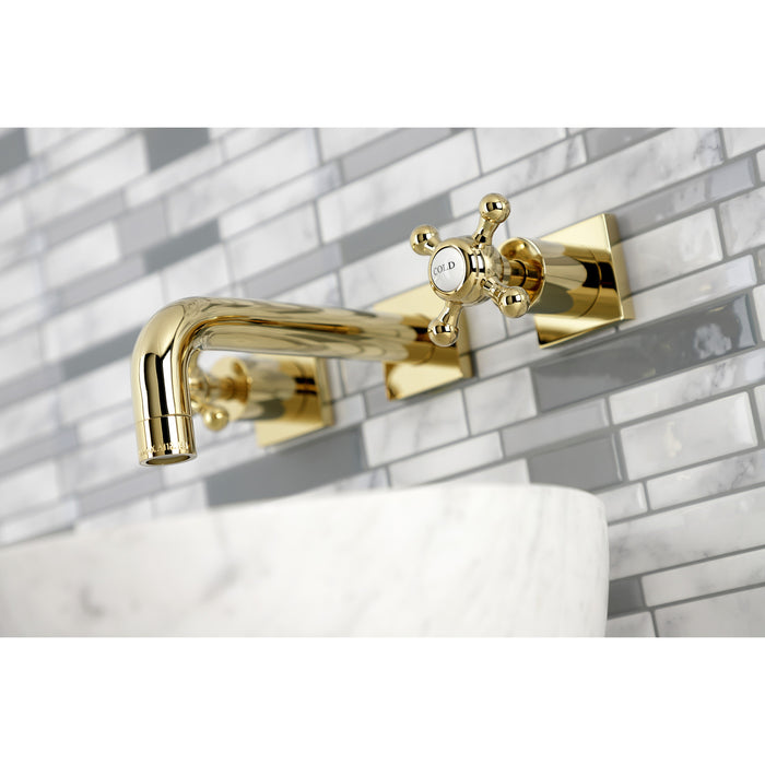Kingston Tulare KS6122BX - Metropolitan Double-Handle 3-Hole Wall Mount Bathroom Faucet, Polished Brass
