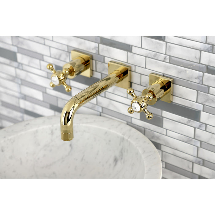 Kingston Tulare KS6122BX - Metropolitan Double-Handle 3-Hole Wall Mount Bathroom Faucet, Polished Brass