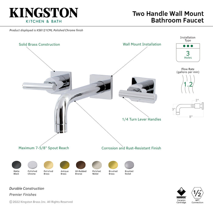 Manhattan KS6122CML Two-Handle 3-Hole Wall Mount Bathroom Faucet, Polished Brass