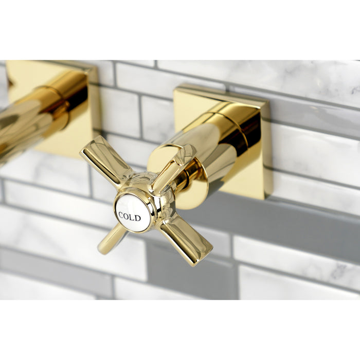 Kingston Sona KS6122ZX - Millennium Double-Handle 3-Hole Wall Mount Bathroom Faucet, Polished Brass