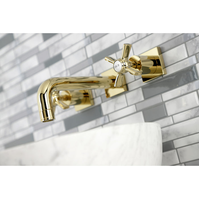Kingston Sona KS6122ZX - Millennium Double-Handle 3-Hole Wall Mount Bathroom Faucet, Polished Brass