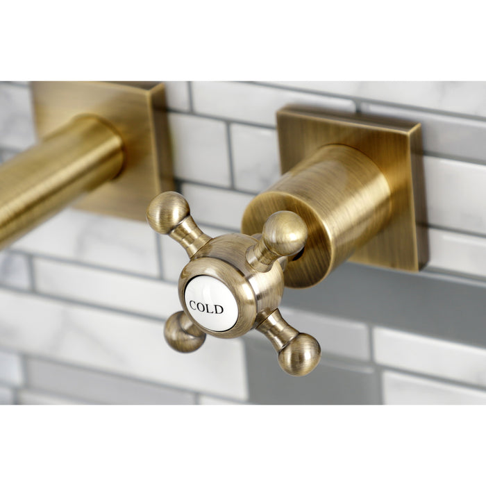 Kingston Tulare KS6123BX - Metropolitan Double-Handle 3-Hole Wall Mount Bathroom Faucet, Antique Brass