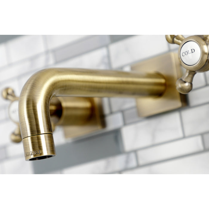 Kingston Tulare KS6123BX - Metropolitan Double-Handle 3-Hole Wall Mount Bathroom Faucet, Antique Brass
