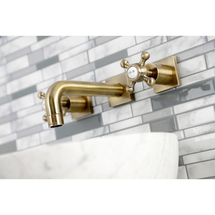 Kingston Tulare KS6123BX - Metropolitan Double-Handle 3-Hole Wall Mount Bathroom Faucet, Antique Brass