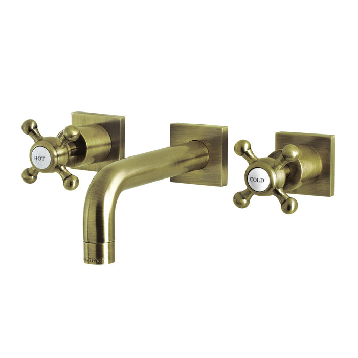 Kingston Tulare KS6123BX - Metropolitan Double-Handle 3-Hole Wall Mount Bathroom Faucet, Antique Brass