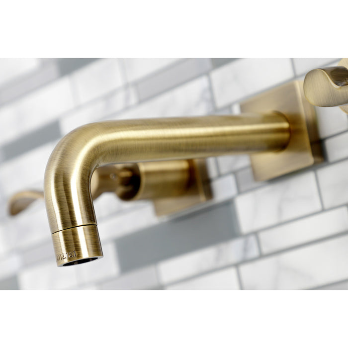 NuWave KS6123DFL Two-Handle 3-Hole Wall Mount Bathroom Faucet, Antique Brass