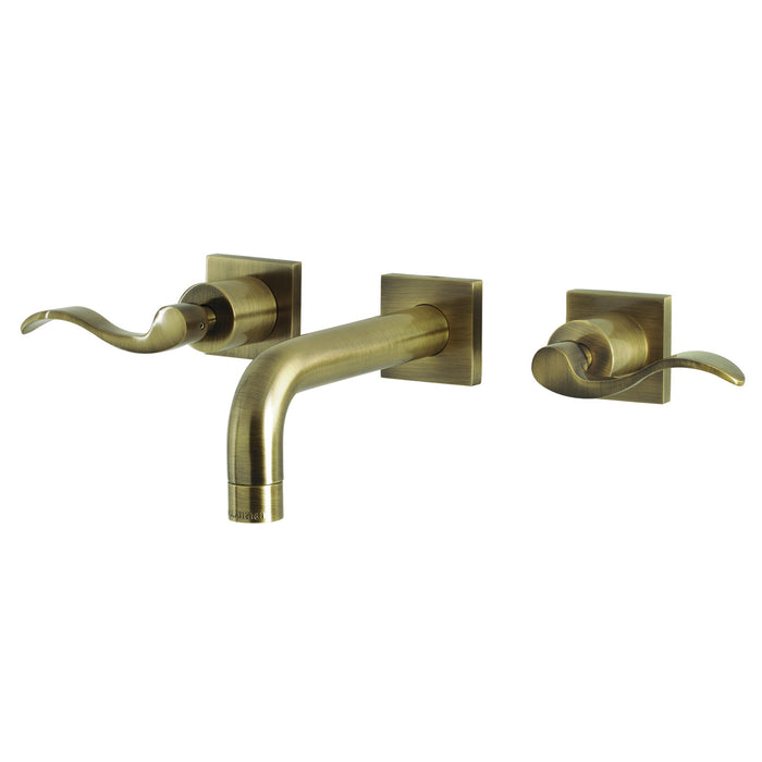 NuWave KS6123DFL Two-Handle 3-Hole Wall Mount Bathroom Faucet, Antique Brass