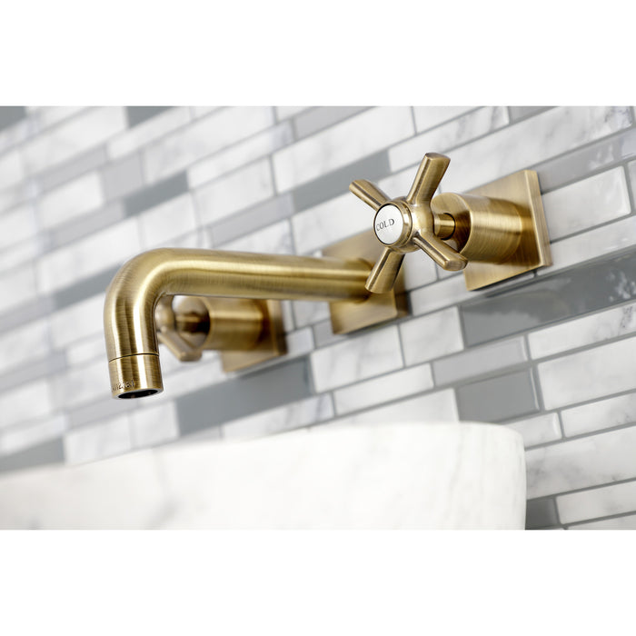 Kingston Sona KS6123ZX - Millennium Double-Handle 3-Hole Wall Mount Bathroom Faucet, Antique Brass