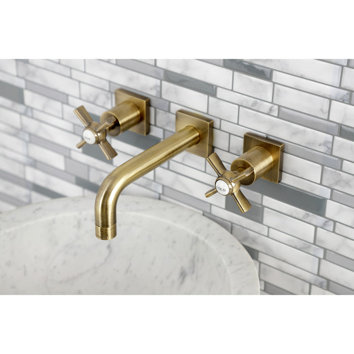 Kingston Sona KS6123ZX - Millennium Double-Handle 3-Hole Wall Mount Bathroom Faucet, Antique Brass