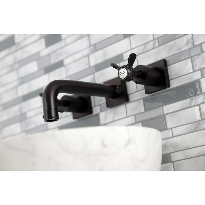 Kingston Tulare KS6125BEX - Essex Double-Handle 3-Hole Wall Mount Bathroom Faucet, Oil Rubbed Bronze