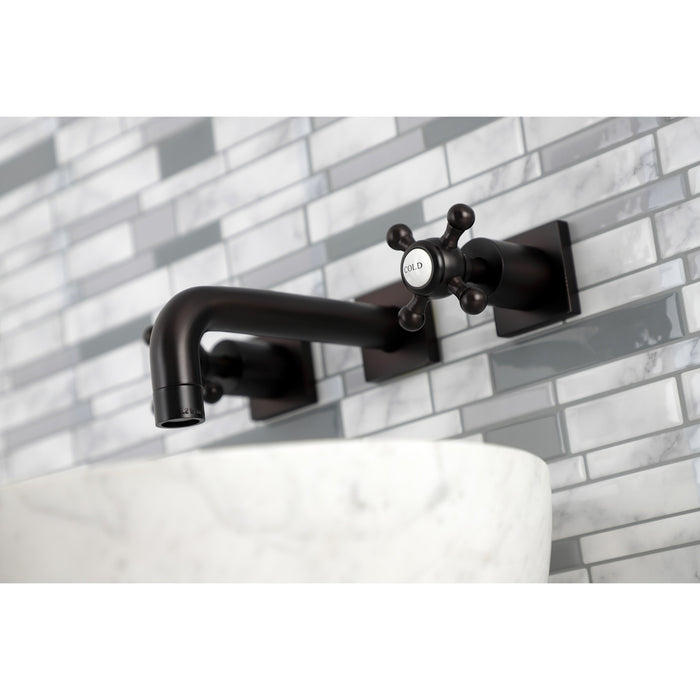 Kingston Tulare KS6125BX - Metropolitan Double-Handle 3-Hole Wall Mount Bathroom Faucet, Oil Rubbed Bronze