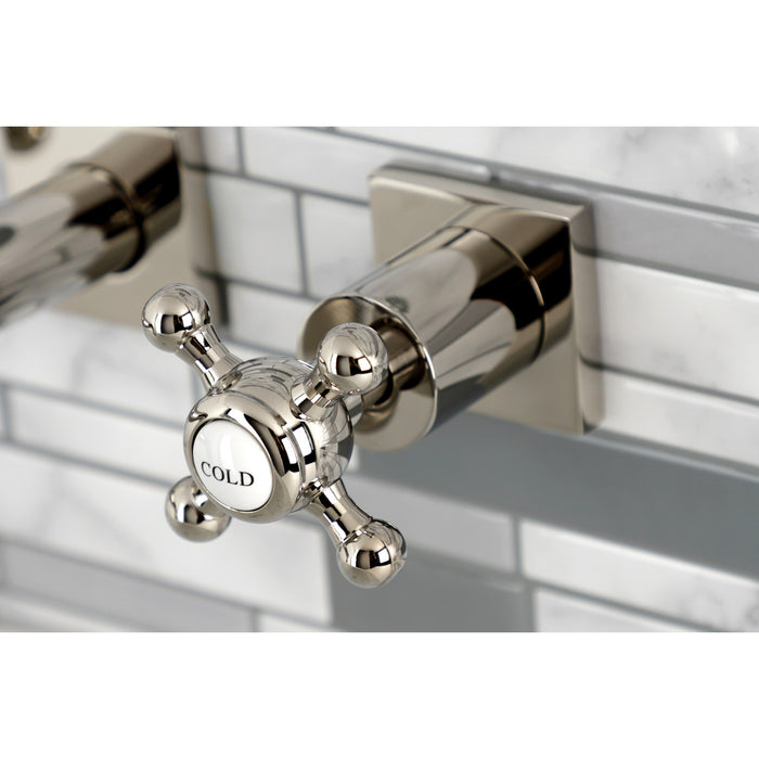 Kingston Tulare KS6126BX - Metropolitan Double-Handle 3-Hole Wall Mount Bathroom Faucet, Polished Nickel