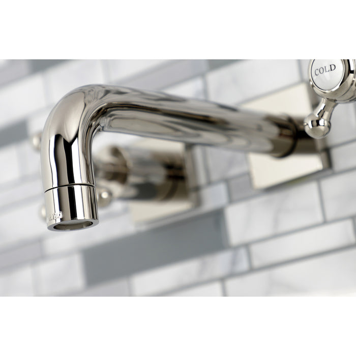 Kingston Tulare KS6126BX - Metropolitan Double-Handle 3-Hole Wall Mount Bathroom Faucet, Polished Nickel