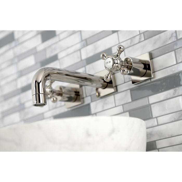 Kingston Tulare KS6126BX - Metropolitan Double-Handle 3-Hole Wall Mount Bathroom Faucet, Polished Nickel