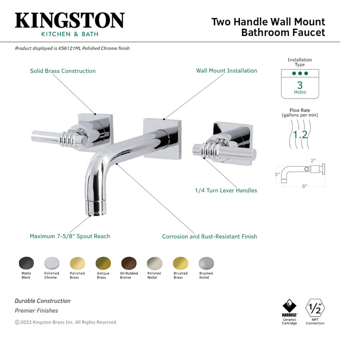 Milano KS6126ML Two-Handle 3-Hole Wall Mount Bathroom Faucet, Polished Nickel