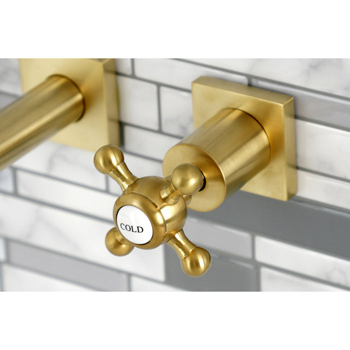 Kingston Tulare KS6127BX - Metropolitan Double-Handle 3-Hole Wall Mount Bathroom Faucet, Brushed Brass