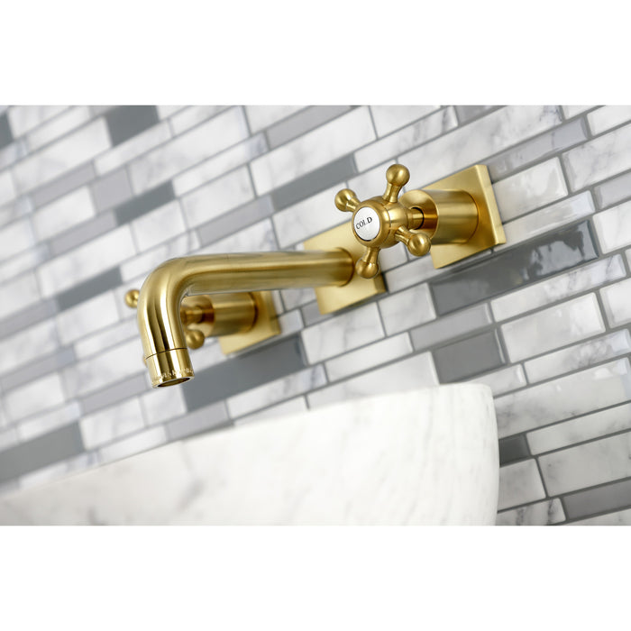 Kingston Tulare KS6127BX - Metropolitan Double-Handle 3-Hole Wall Mount Bathroom Faucet, Brushed Brass