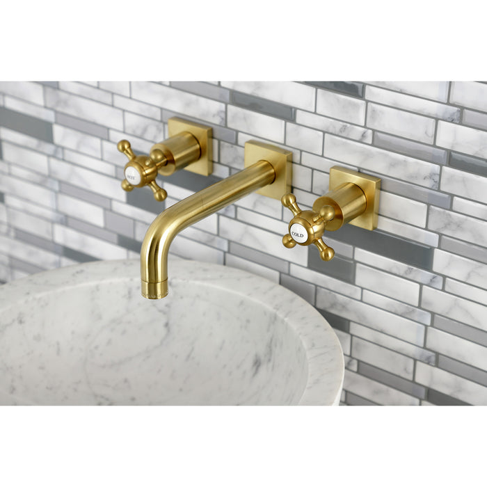 Kingston Tulare KS6127BX - Metropolitan Double-Handle 3-Hole Wall Mount Bathroom Faucet, Brushed Brass