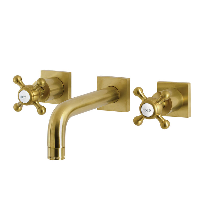 Kingston Tulare KS6127BX - Metropolitan Double-Handle 3-Hole Wall Mount Bathroom Faucet, Brushed Brass