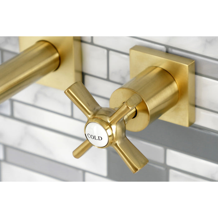 Kingston Sona KS6127ZX - Millennium Double-Handle 3-Hole Wall Mount Bathroom Faucet, Brushed Brass