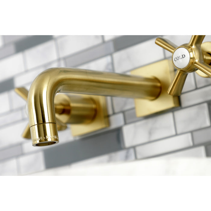 Kingston Sona KS6127ZX - Millennium Double-Handle 3-Hole Wall Mount Bathroom Faucet, Brushed Brass