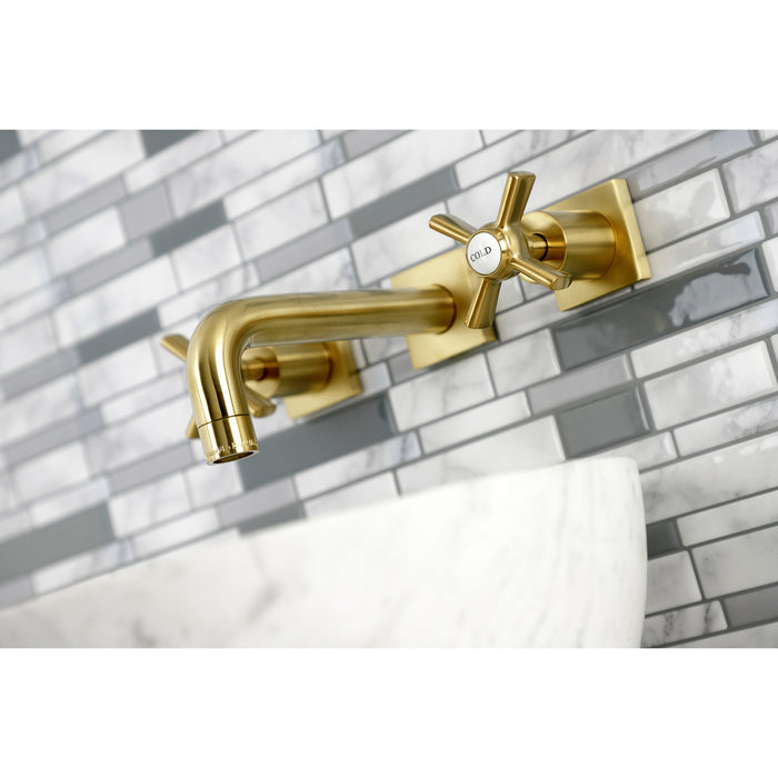 Kingston Sona KS6127ZX - Millennium Double-Handle 3-Hole Wall Mount Bathroom Faucet, Brushed Brass