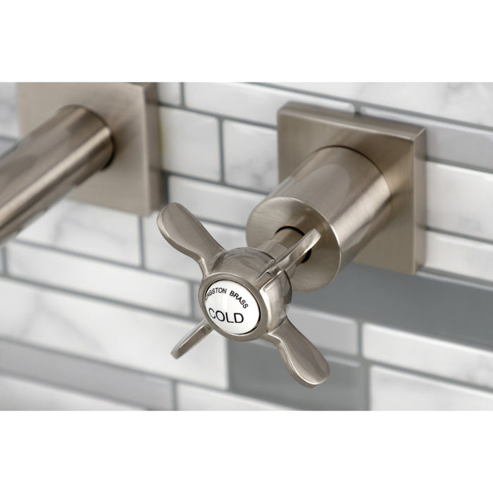 Kingston Tulare KS6128BEX - Essex Double-Handle 3-Hole Wall Mount Bathroom Faucet, Brushed Nickel