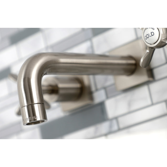 Kingston Tulare KS6128BEX - Essex Double-Handle 3-Hole Wall Mount Bathroom Faucet, Brushed Nickel