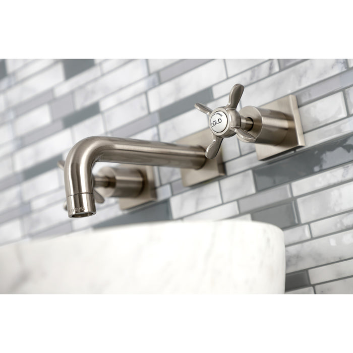 Kingston Tulare KS6128BEX - Essex Double-Handle 3-Hole Wall Mount Bathroom Faucet, Brushed Nickel