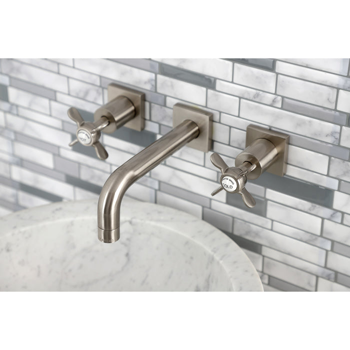 Kingston Tulare KS6128BEX - Essex Double-Handle 3-Hole Wall Mount Bathroom Faucet, Brushed Nickel