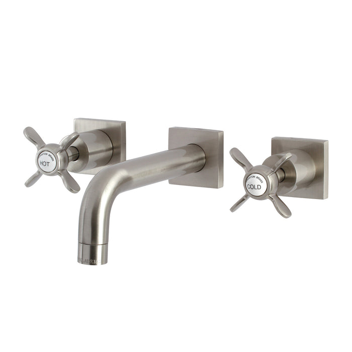 Kingston Tulare KS6128BEX - Essex Double-Handle 3-Hole Wall Mount Bathroom Faucet, Brushed Nickel