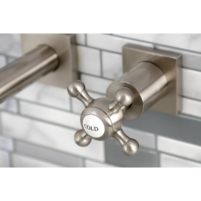 Kingston Tulare KS6128BX - Metropolitan Double-Handle 3-Hole Wall Mount Bathroom Faucet, Brushed Nickel