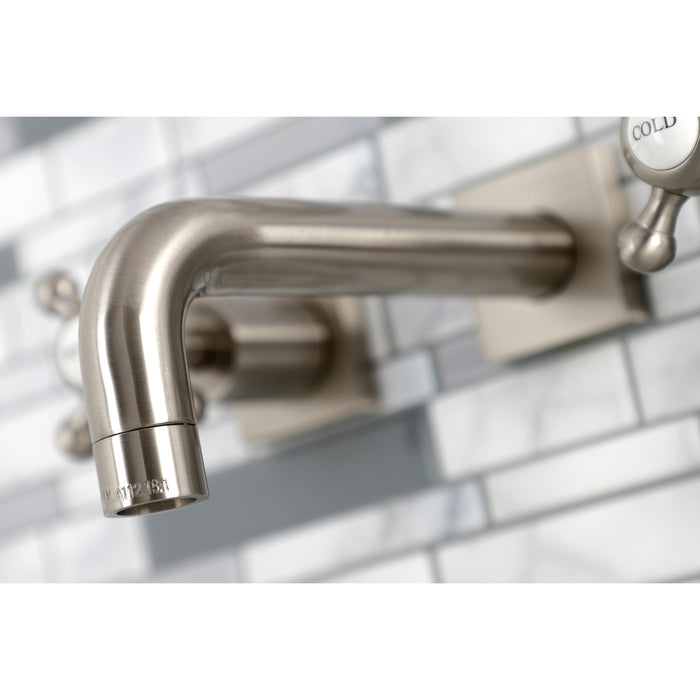 Kingston Tulare KS6128BX - Metropolitan Double-Handle 3-Hole Wall Mount Bathroom Faucet, Brushed Nickel