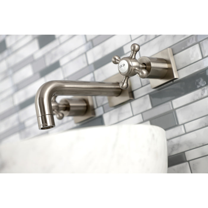Kingston Tulare KS6128BX - Metropolitan Double-Handle 3-Hole Wall Mount Bathroom Faucet, Brushed Nickel