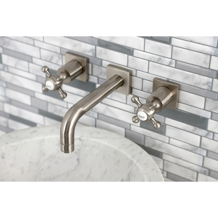 Kingston Tulare KS6128BX - Metropolitan Double-Handle 3-Hole Wall Mount Bathroom Faucet, Brushed Nickel