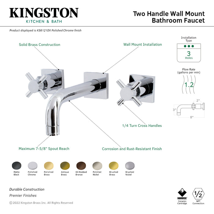 Concord KS6128DX Two-Handle 3-Hole Wall Mount Bathroom Faucet, Brushed Nickel