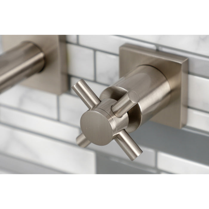 Kingston Sona KS6128DX - Concord Double-Handle 3-Hole Wall Mount Bathroom Faucet, Brushed Nickel