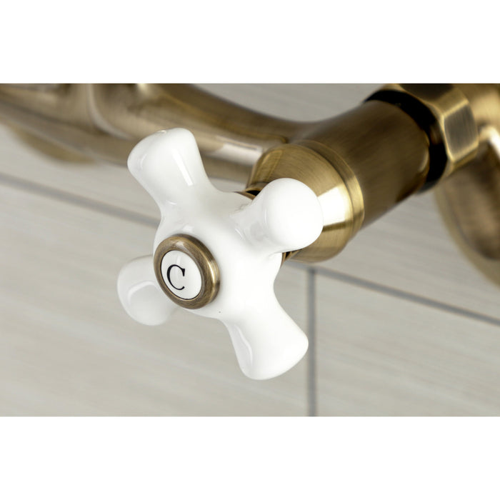 Kingston KS612AB Two-Handle 2-Hole Wall Mount Bar Faucet, Antique Brass