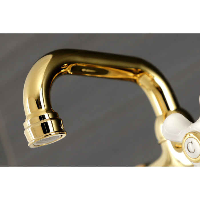 Kingston KS612PB Two-Handle 2-Hole Wall Mount Bar Faucet, Polished Brass