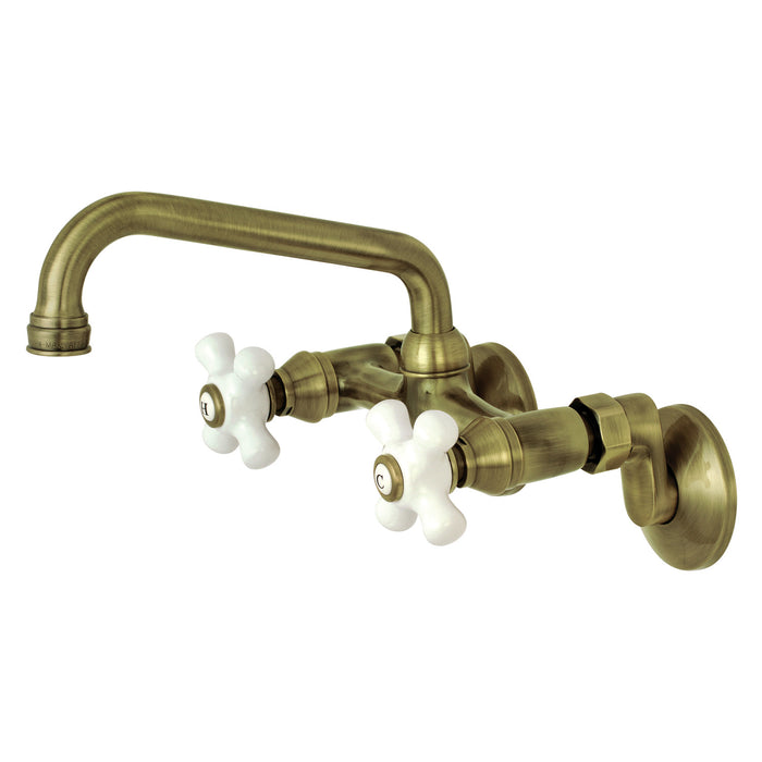 Kingston KS613AB Two-Handle 2-Hole Wall Mount Kitchen Faucet, Antique Brass