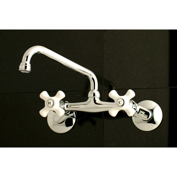 Kingston Heirloom KS613C - Kingston Two-Handle 2-Hole Wall Mount Bridge Kitchen Faucet, Polished Chrome