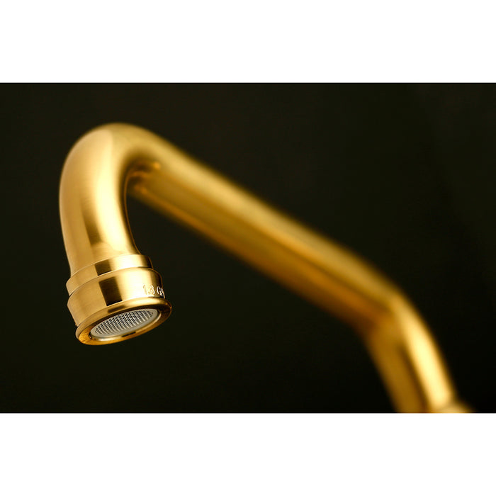 Kingston Heirloom KS613SB - Kingston Two-Handle 2-Hole Wall Mount Bridge Kitchen Faucet, Brushed Brass