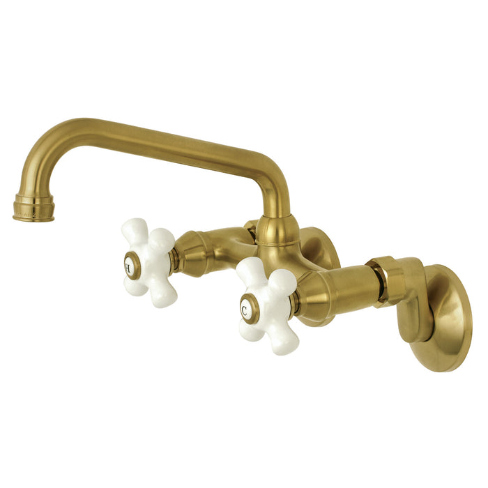 Kingston KS613SB Two-Handle 2-Hole Wall Mount Kitchen Faucet, Brushed Brass