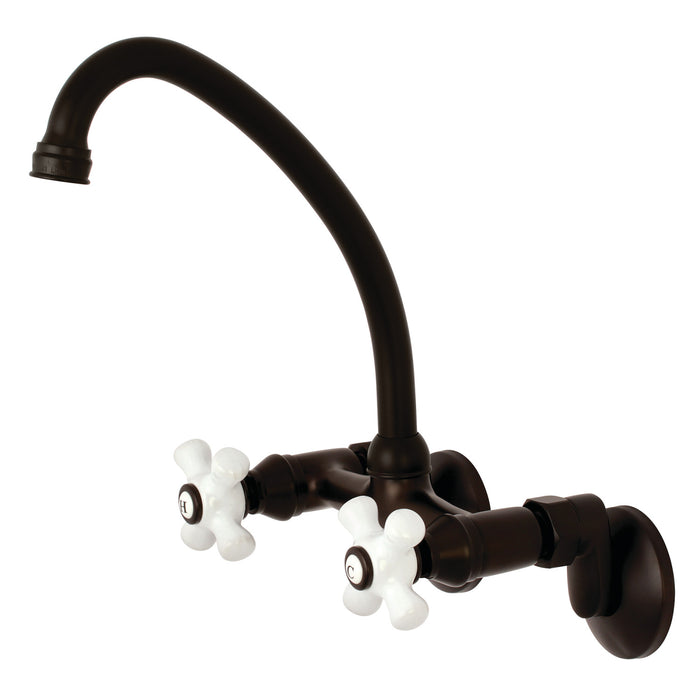 Kingston Heirloom KS614ORB - Kingston Two-Handle 2-Hole Wall Mount Bridge Kitchen Faucet, Oil Rubbed Bronze
